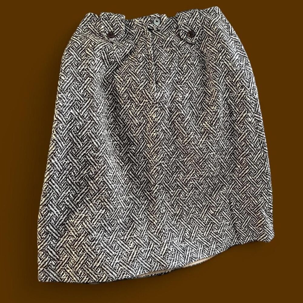 Rare Vintage Women's Wool Blend Herringbone Brown & Cream Skirt W/buttons - Picture 3 of 12